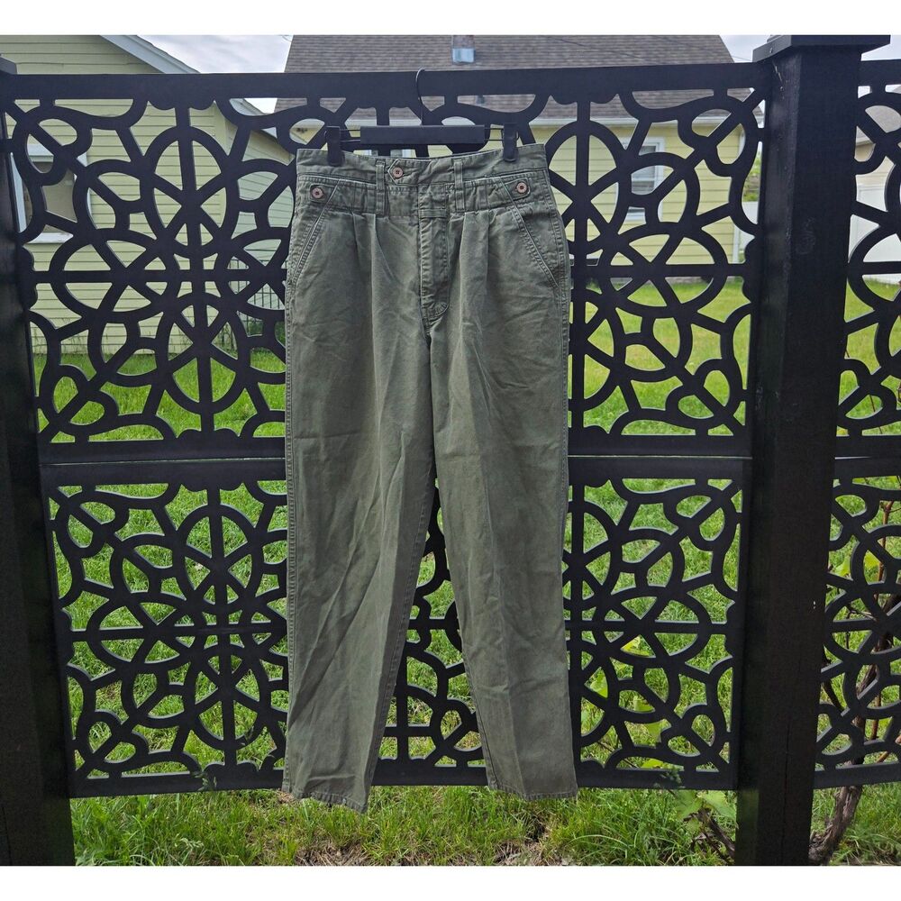 Women's Vintage 1990s Stefano Green Cargo Belted Cotton High Rise Straight Pants
